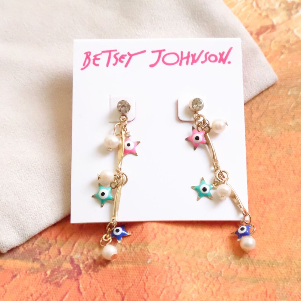 Betsey Johnson Star Pearl Drop Earrings Colorful Trendy Fashion Accessories